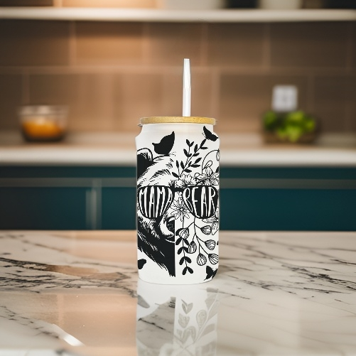 16oz Mama Bear frosted glass tumbler