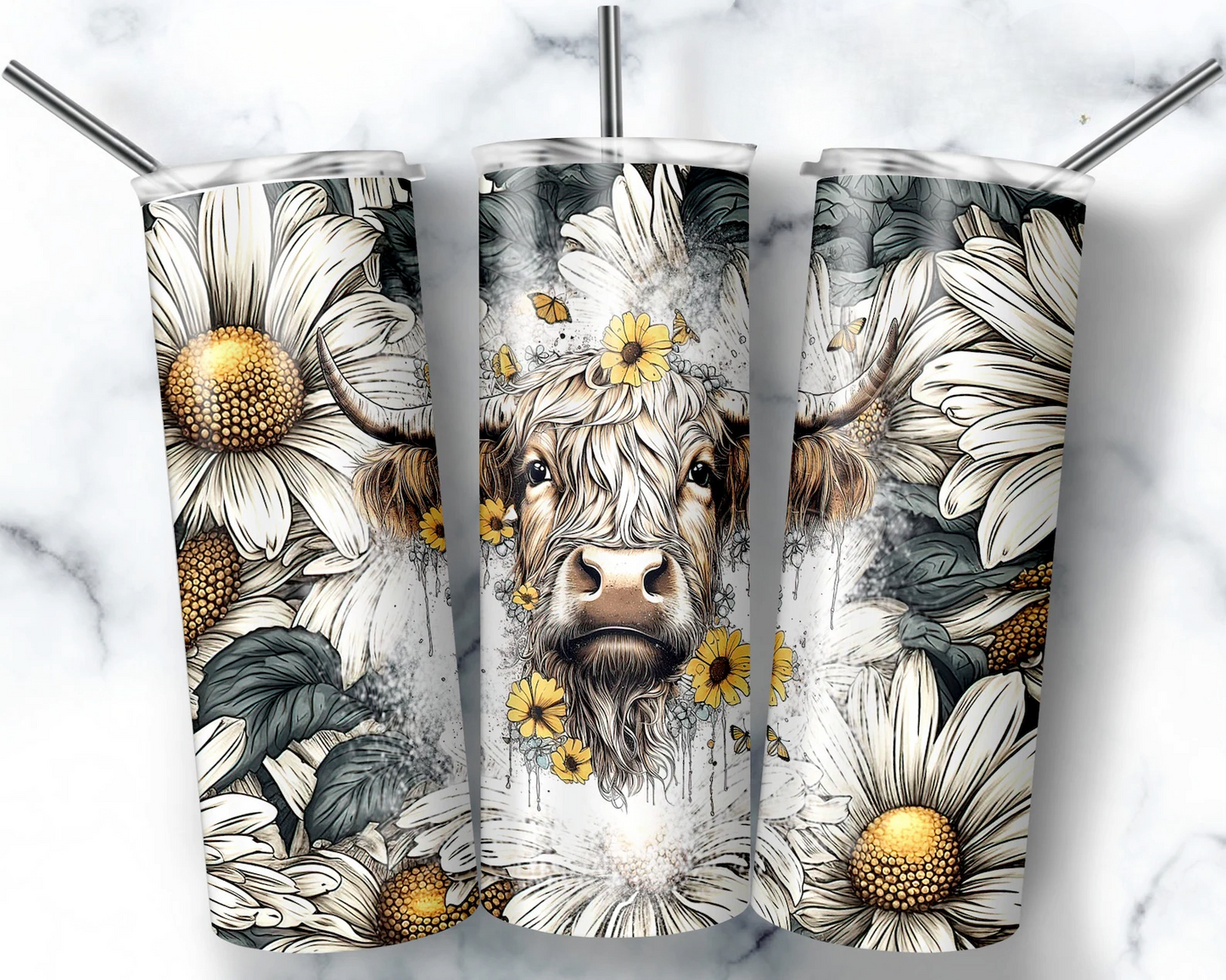 White Daisy Cow 20oz Tumbler