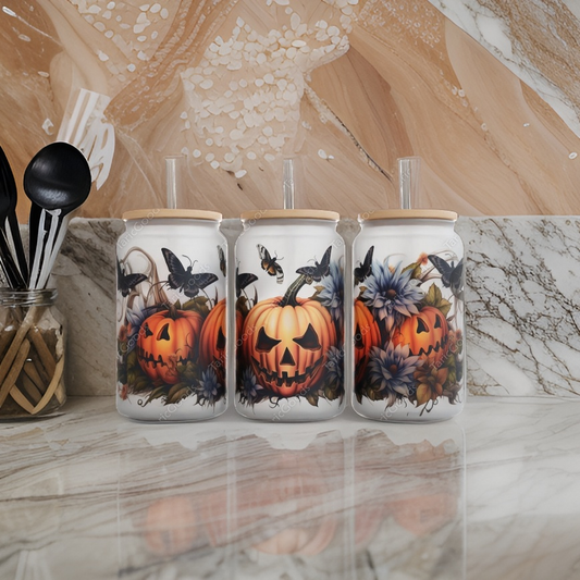 Halloween Pumpkin 16oz Frosted Glass Tumbler