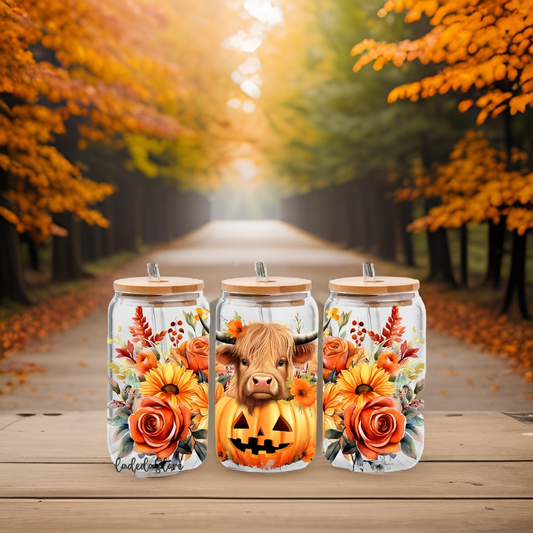 Highland Pumpkin 16oz Frosted Glass Tumbler