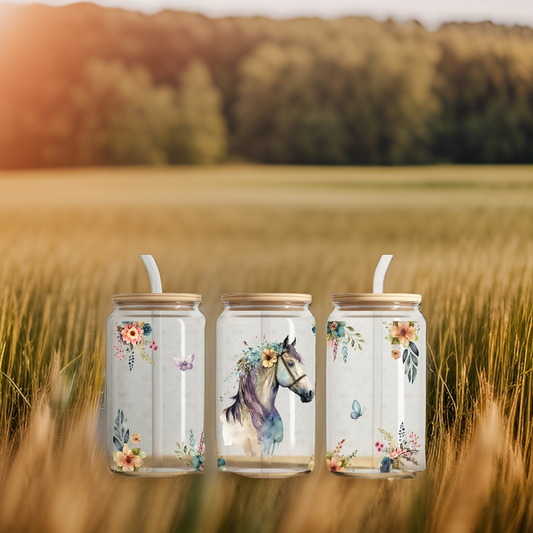 16oz Horse Frosted Glass Tumbler