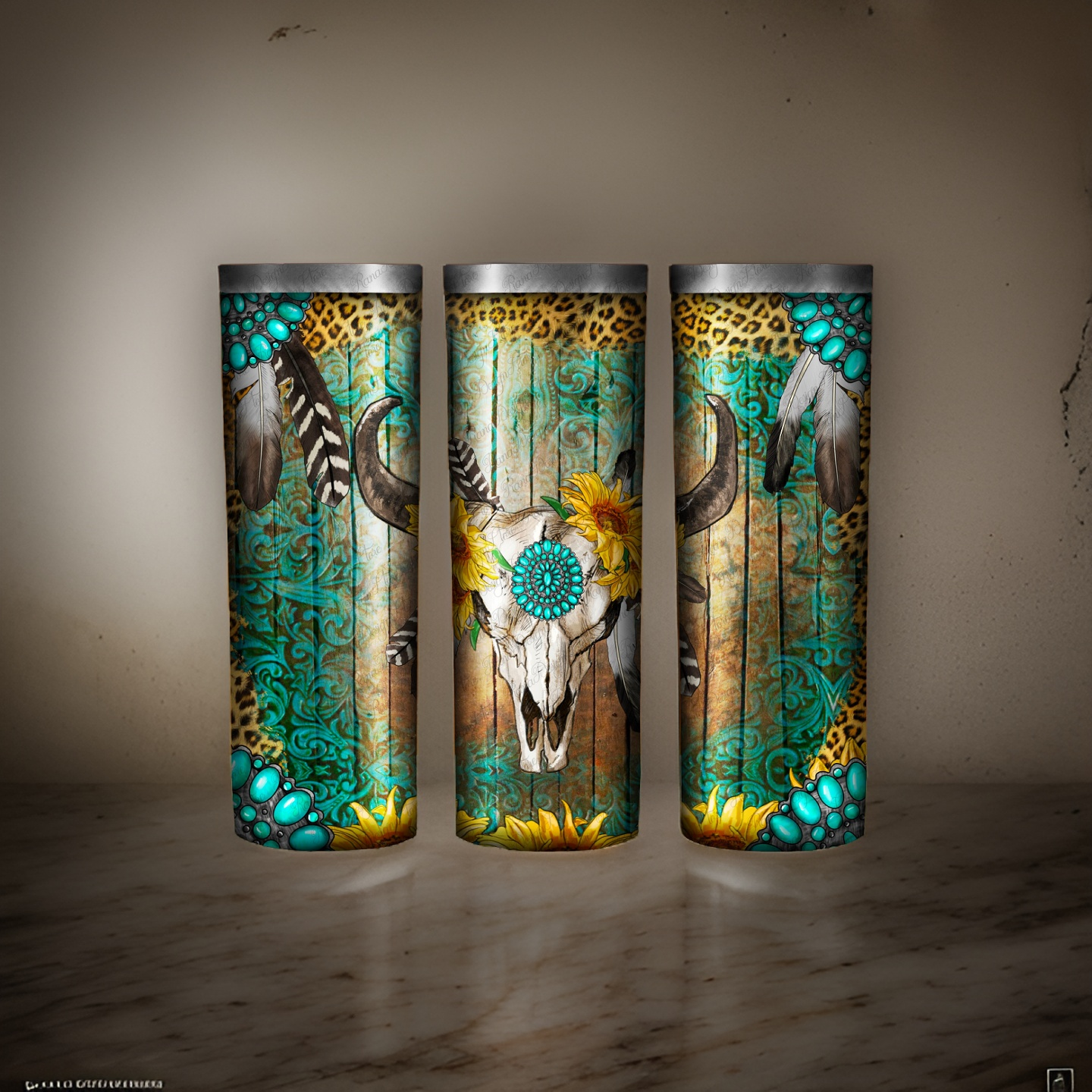 Leopard Gemstone Bull Skull 20oz Tumbler