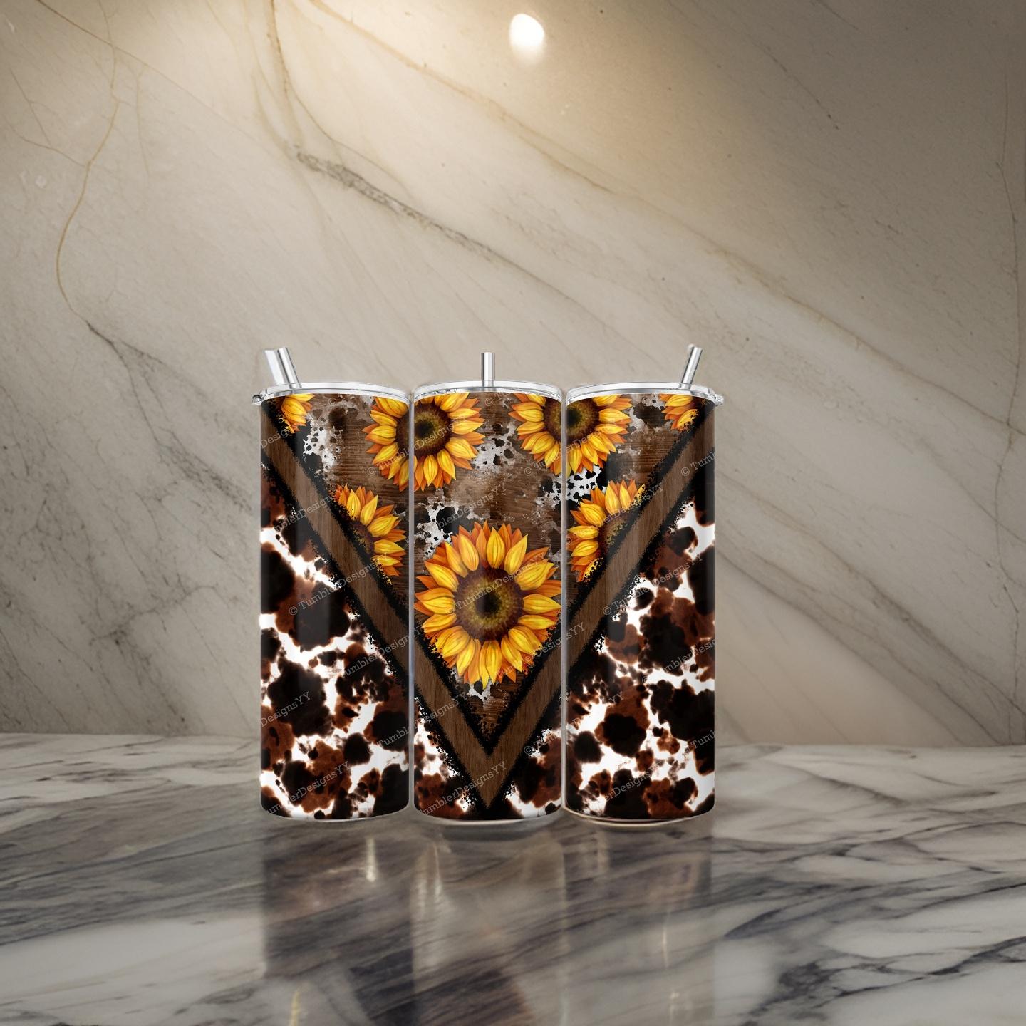 Cowhide Sunflower 20oz Tumbler