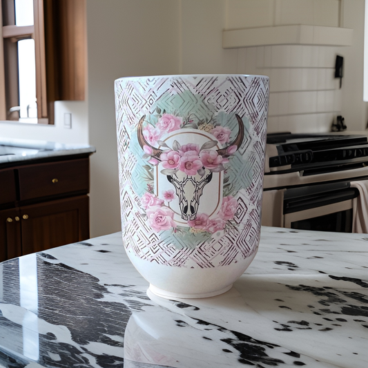 12oz Pink Bull Skull Wine Tumbler