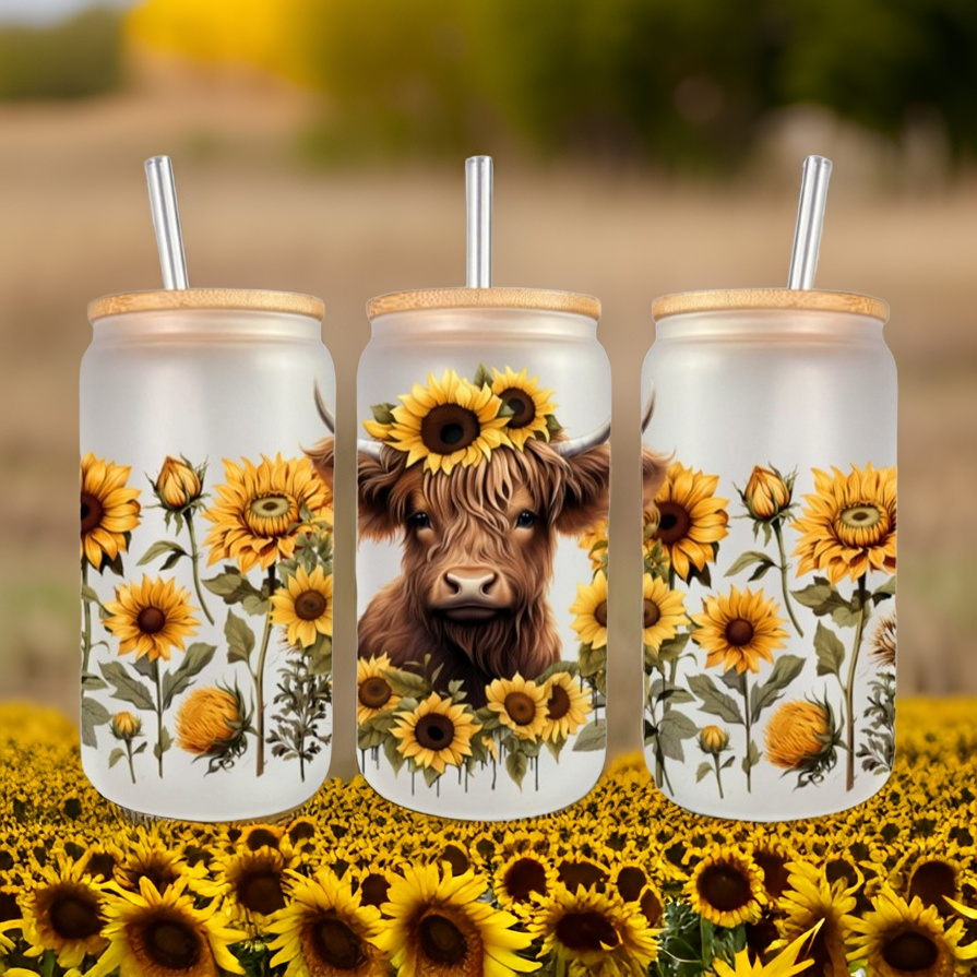 Sunflower Highland 16oz Frosted Glass Tumbler