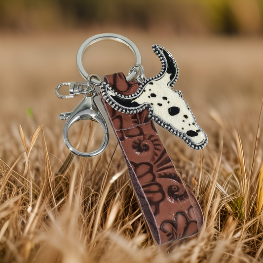 Leather Bull Skull Keychain (small)