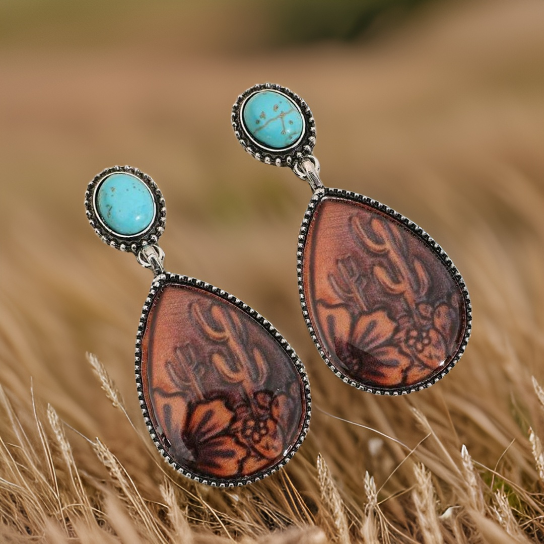 Vintage Turquoise Water Drop Cactus Earrings