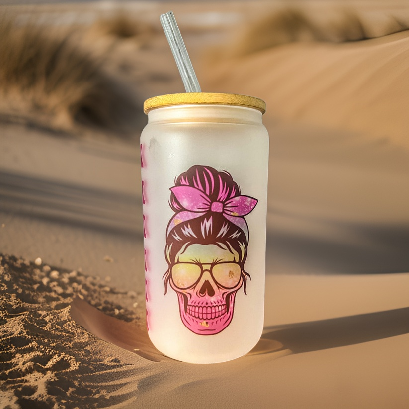 F Skull 16oz Frosted Glass Tumbler