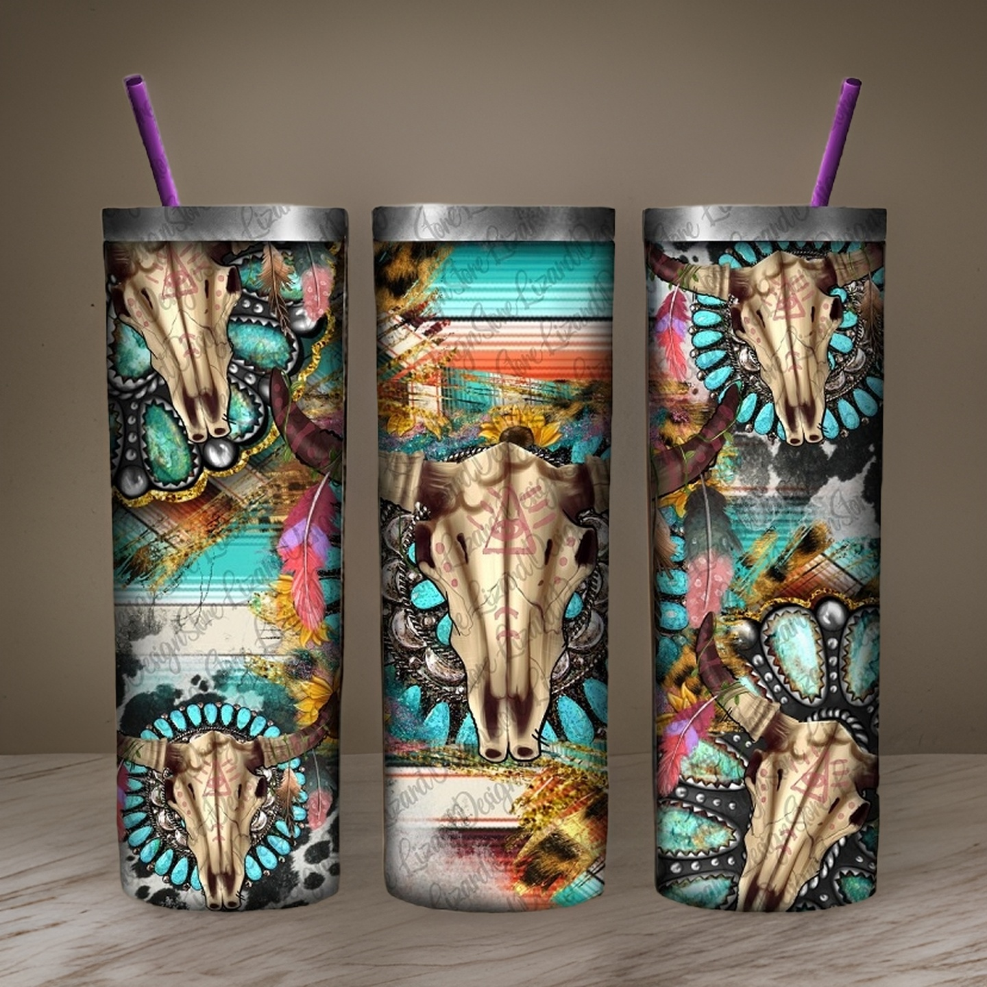 Gemstone Bull Skull 20oz Tumbler