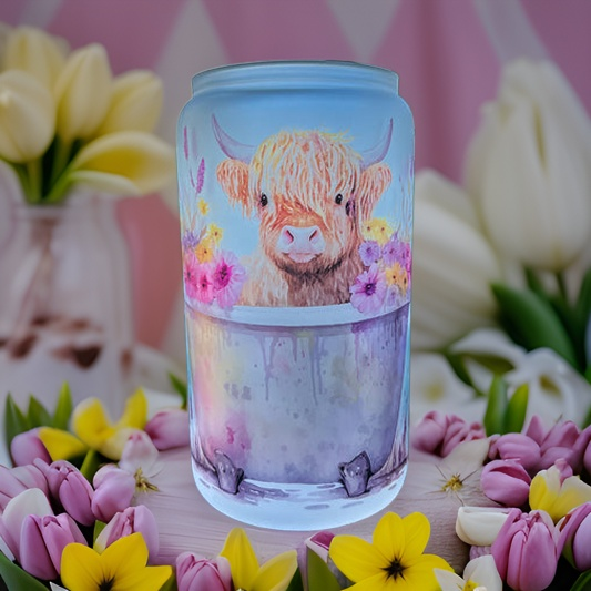 Baby Highland in A Bath 16oz Frosted Glass Tumbler