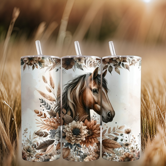 Floral Boho Horse 20oz Tumbler