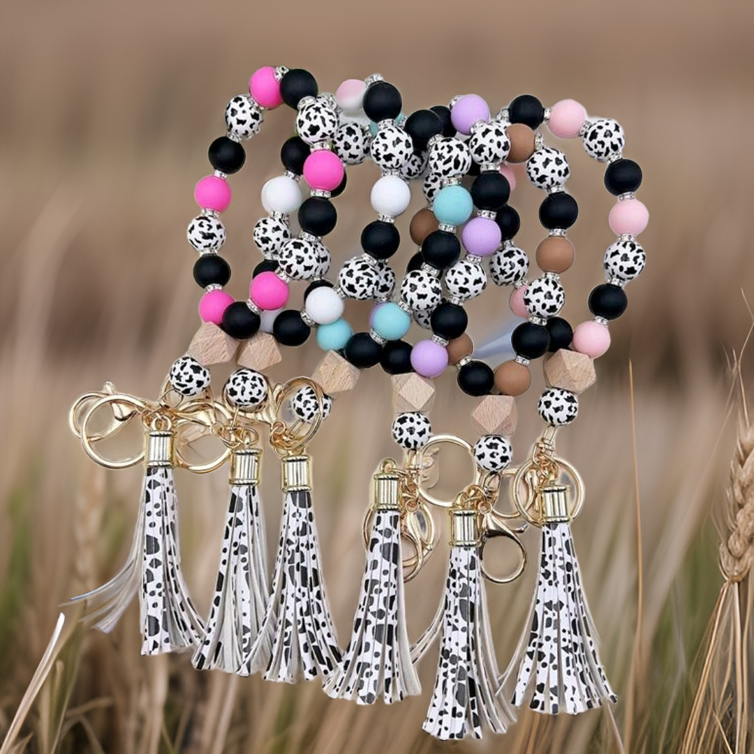 Cow Print Tassel Keychain