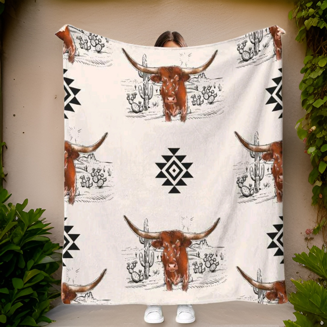 Bull & Cactus Throw Blanket