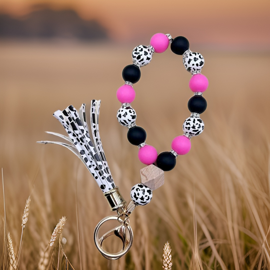 Cow Print Tassel Keychain