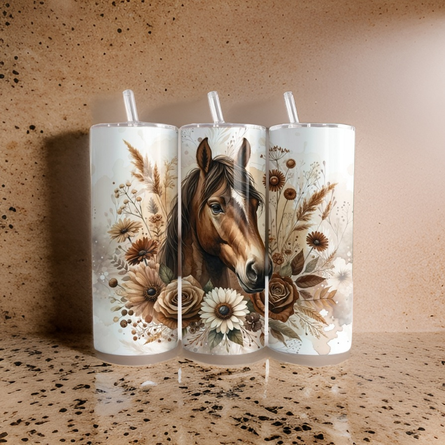 Horse Ɓoho Flowers 20oz Tumbler